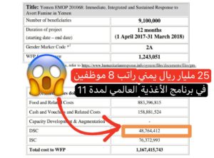 25 مليار ريال يمني راتب 8 موظفين في برنامج الأغذية العالمي لمدة 11 شهراً