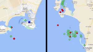 الآن من الرادار: مقارنة بين عدد السفن التجارية الموجودة في ميناء الحديدة وعدن