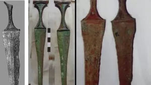 جنبية يمنية برونزية تعود الى الألف الثاني قبل الميلاد شفرتها مزخرفة برسومات بعرض 25 سم (صور)