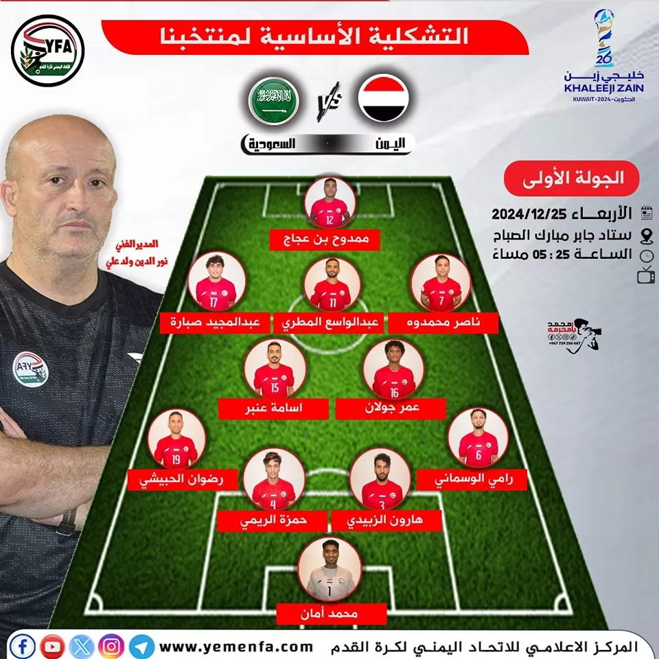 إعلان تشكيلة المنتخب اليمني.. اليمن يخوض مواجهة صعبة ضد السعودية الان 1 إعلان تشكيلة المنتخب اليمني.. اليمن يخوض مواجهة صعبة ضد السعودية الان
