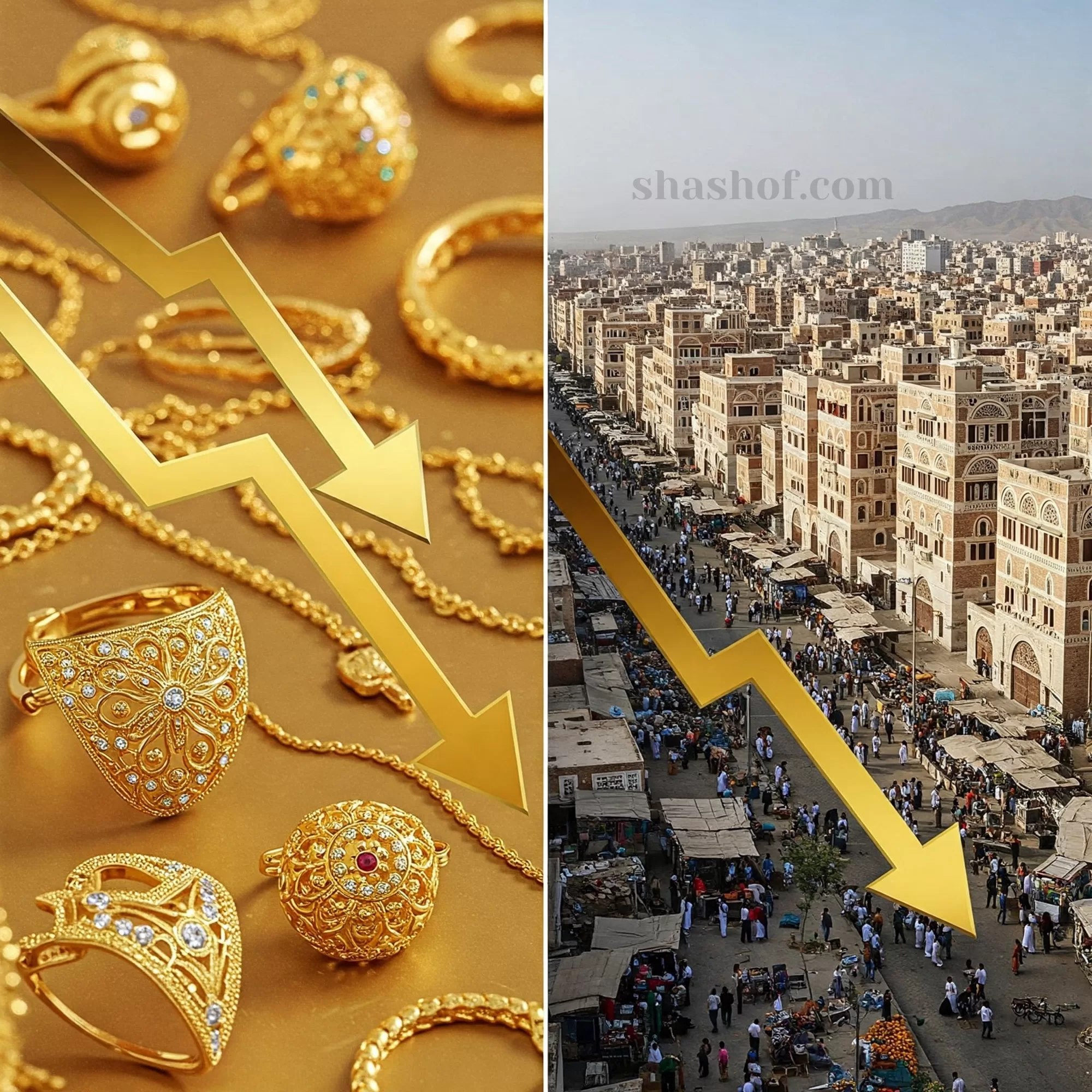 تباين في أسعار الذهب اليوم: انخفاض في صنعاء وارتفاع في عدن