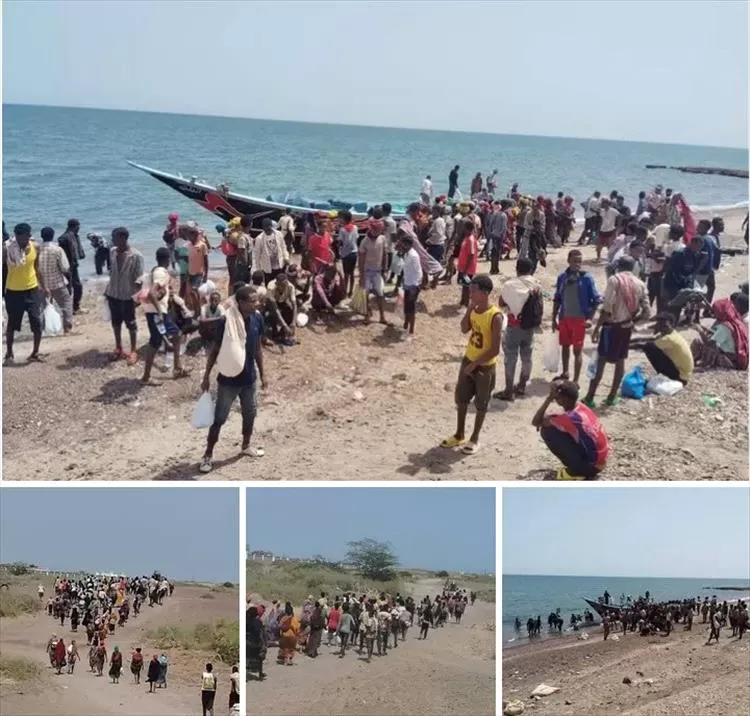 الحملة الأمنية المشتركة تضبط قارب تهريب قبالة سواحل رأس العارة وعلى متنه 132 مهاجرًا أفريقيًا