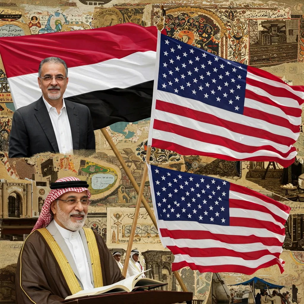 صورة مجمعة تعبر عن التبادل الثقافي والتعليمي بين اليمن والولايات المتحدة.