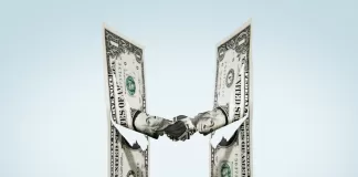 illustration of two dollar bills shaking hands
