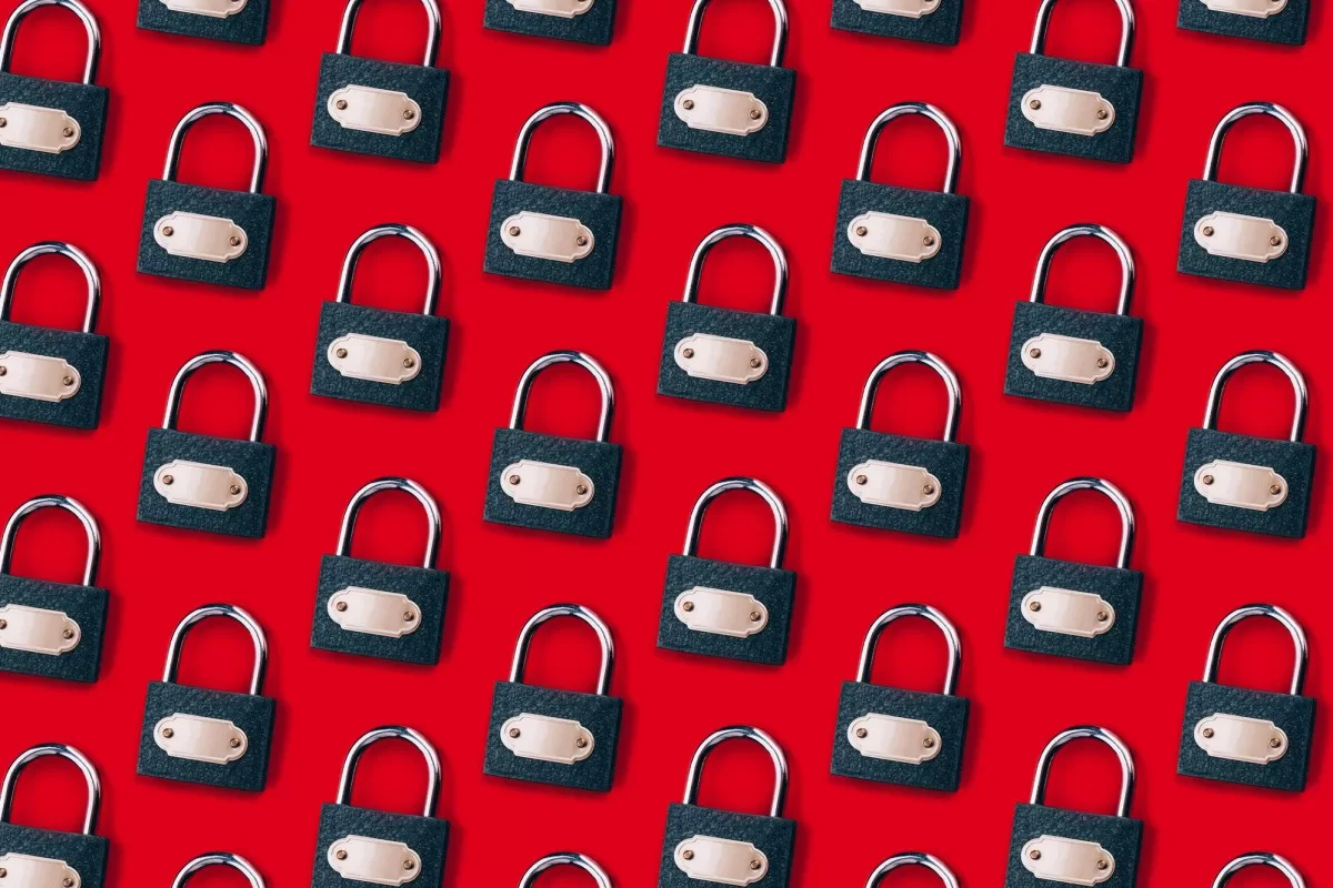 a pattern of locks on a red background