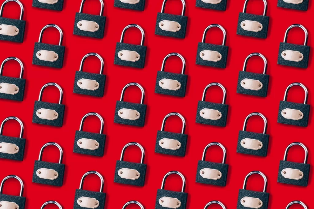 a pattern of locks on a red background