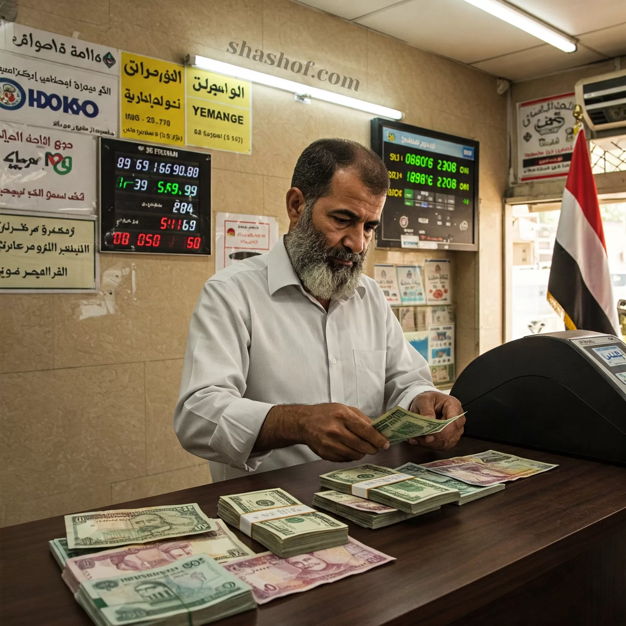 أسعار صرف الريال اليمني مقابل الدولار والريال السعودي في صنعاء وعدن