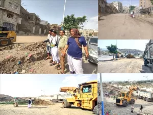 اخبار المناطق – تعز: استئناف فتح شارع جولة الكهرباء وبدء حملة إزالة الأتربة في شارع الس.