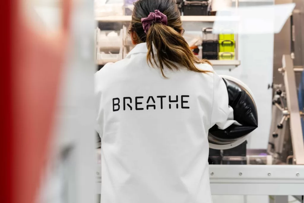 A scientist works in Breathe Battery Technologies' lab.