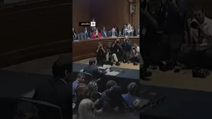 شاهد داعمون لفلسطين يقاطعون جلسة وزير الخارجية الأمريكي بالكونغرس