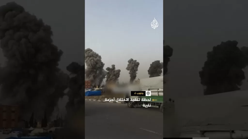 لحظة تنفيذ الاحتلال أحزمة نارية على المستشفى الأوروبي بخان يونس في قطاع غزة