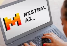 Mistral logo on laptop screen