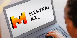 Mistral logo on laptop screen