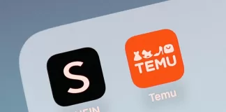 Shein and Temu icons are seen displayed on a phone screen in this illustration photo