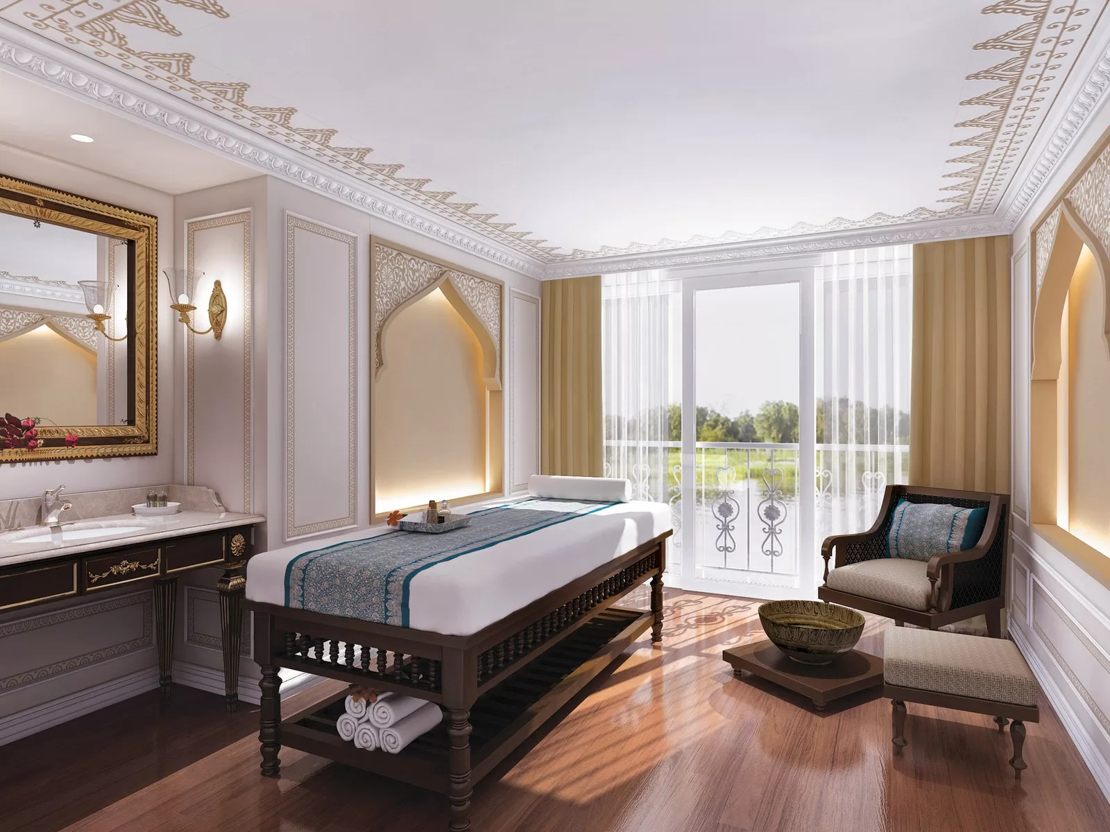 Image may contain Flooring Wood Hardwood Floor Furniture Interior Design Indoors Room Bedroom Living Room and Bed