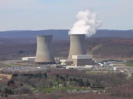 Steam rises from a cooling tower at the Susquehanna nuclear power plant.