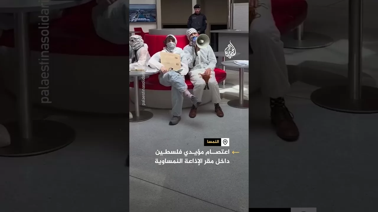 رفعوا علم فلسطين عليها.. ناشطون يعتصمون بمقر للإذاعة النمساوية لدعمها لإسرائيل