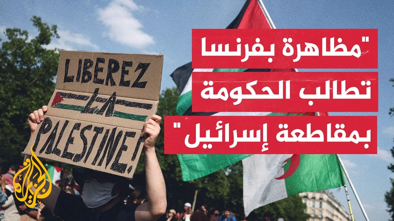 مظاهرة في باريس لإدانة الحرب على غزة ولمطالبة الحكومة بالتدخل لإطلاق سراح طاقم السفينة "مادلين"