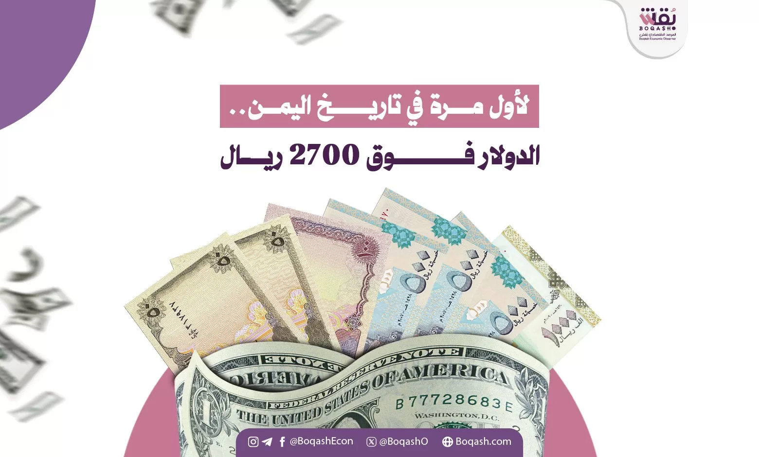 لأول مرة في تاريخ اليمن سعر الدولار يتجاوز 2700 ريال