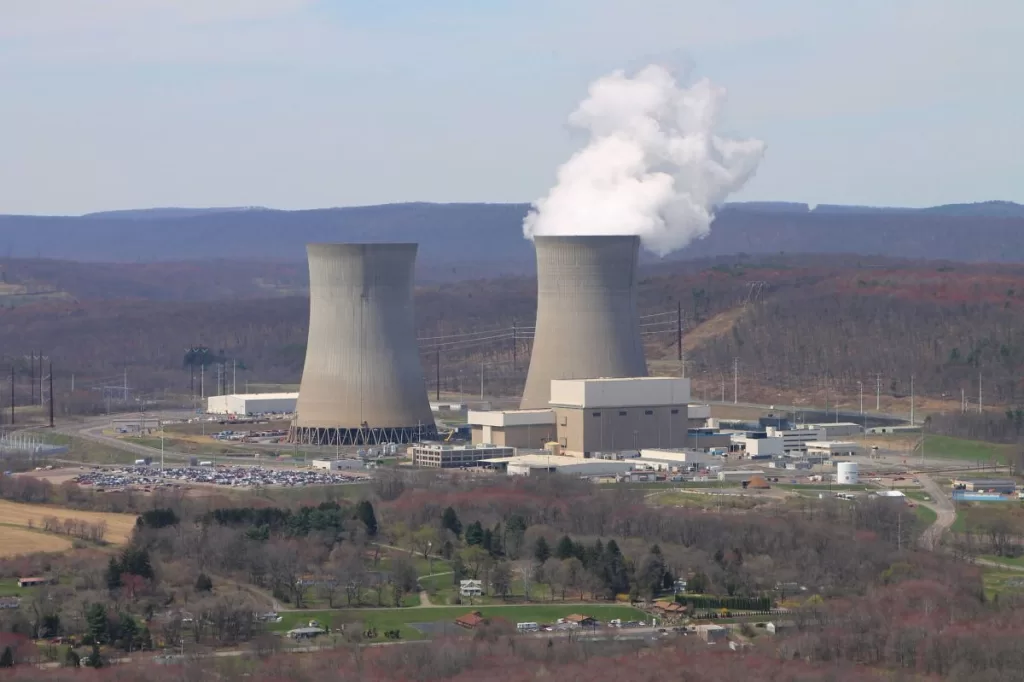 Steam rises from a cooling tower at the Susquehanna nuclear power plant.