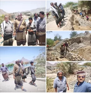 اخبار وردت الآن – مدير عام بيحان ومدير مكتب الأشغال يتابعان تقدم العمل في مشروع حماية الطرق