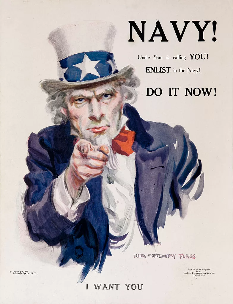 NAVY! Uncle Sam Is calling YOU! American WWI Recruiting Poster