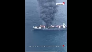 شاهد انفجار وحريق على متن سفينة حاويات قبالة سواحل كيرلا جنوب الهند