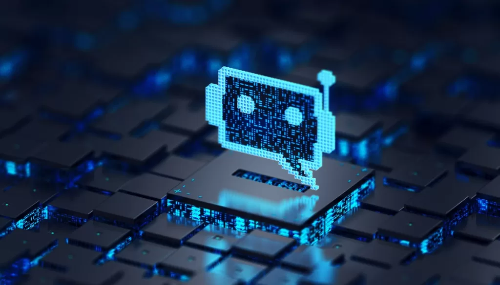 keyboard with chatbot icon hovering above it