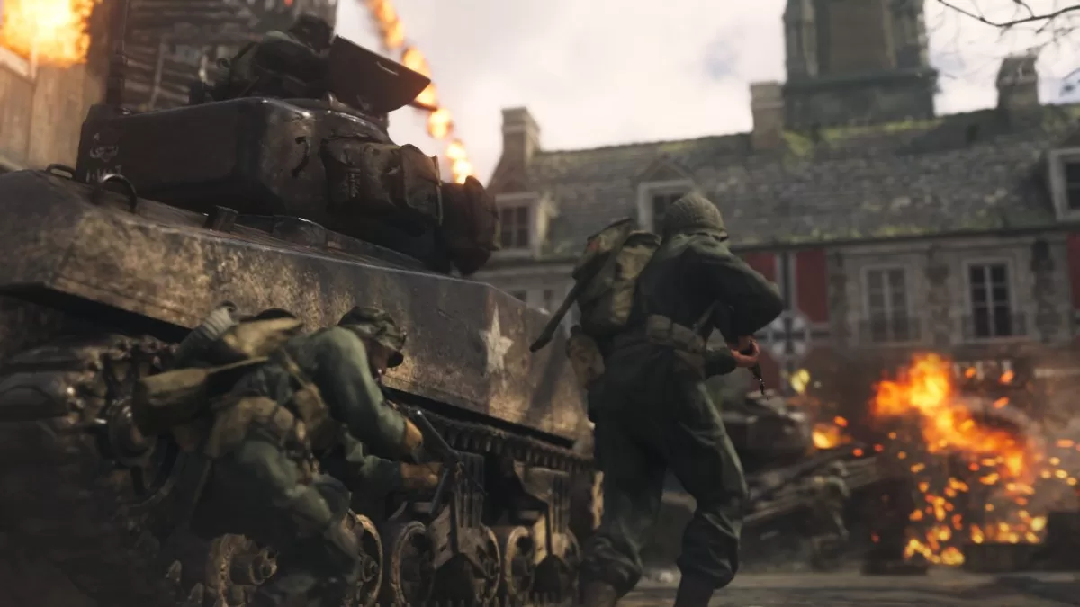 A promotional image for Activision's Call of Duty: WWII video game.