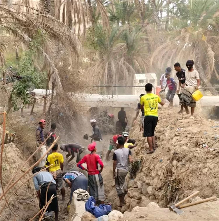 مبادرة شبابية بحضرموت دوعن تنفذ فتح السواقي المغذية للنخيل والأشجار المثمرة الأخرى