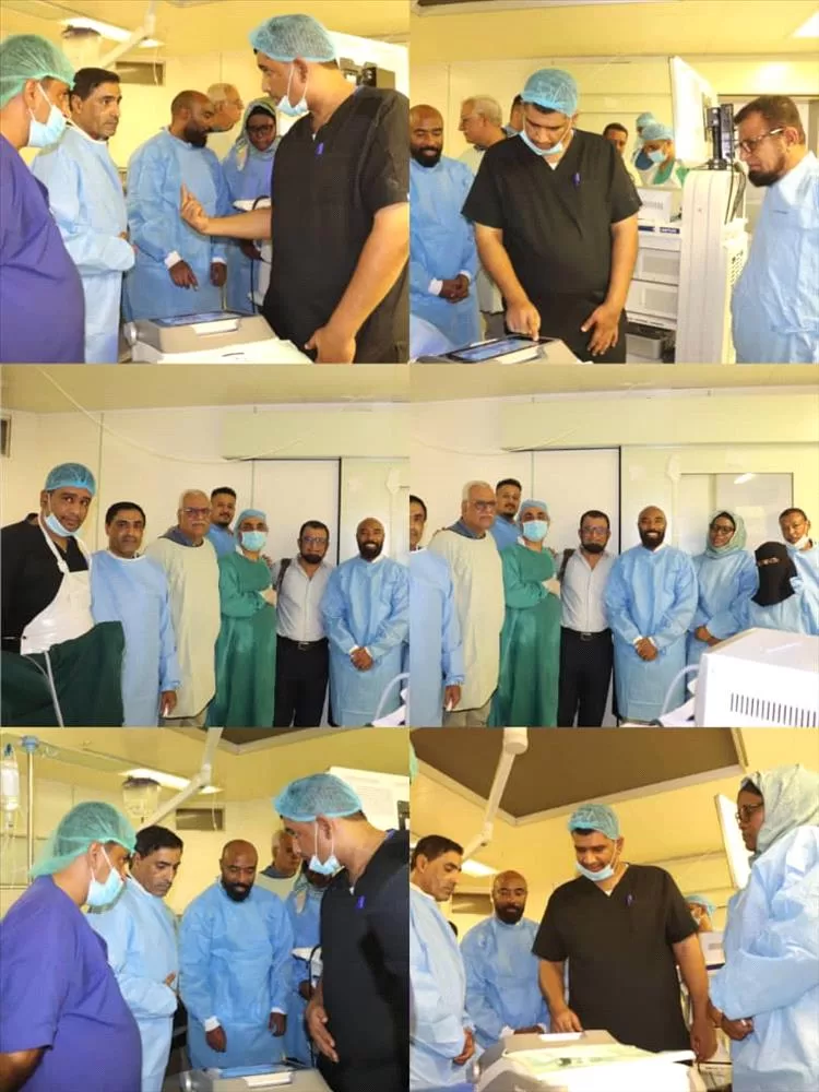 عدن: وزارة الصحة تدشن أول جهاز ليزر (الهوليميوم) في البلد بمستشفى ٢٢ مايو الجراحي.