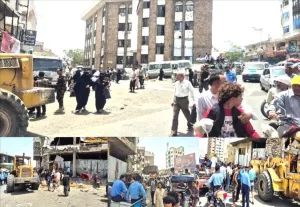 اخبار وردت الآن – تعز: حملة لإزالة التجمعات العشوائية من منطقة جولة النقطة الرابعة ومحيط مستشفى السويدي