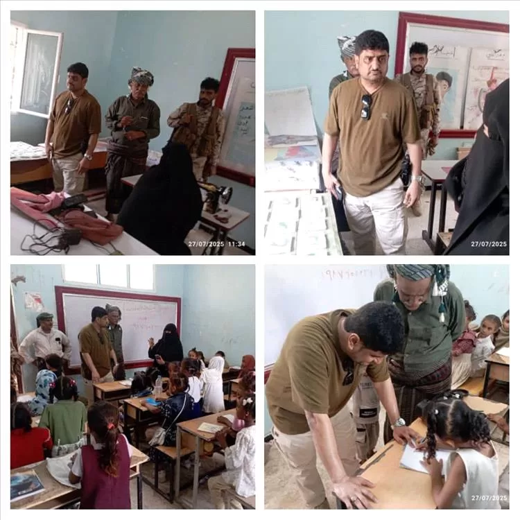 مدير أمن أبين يزور مخيم أبناء الفلاحين بالكود ويشيد بحماس المعلمات والمشاركات