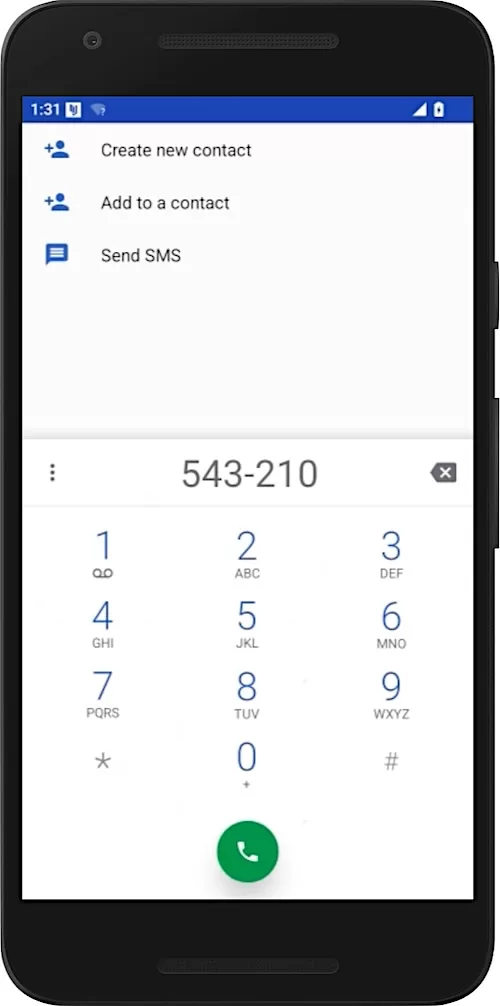 صورة تظهر إدخال "543210" في لوحة مفاتيح تطبيق أندرويد، والتي عند الضغط على زر "الاتصال"، تكشف تطبيق التجسس Catwatchful.