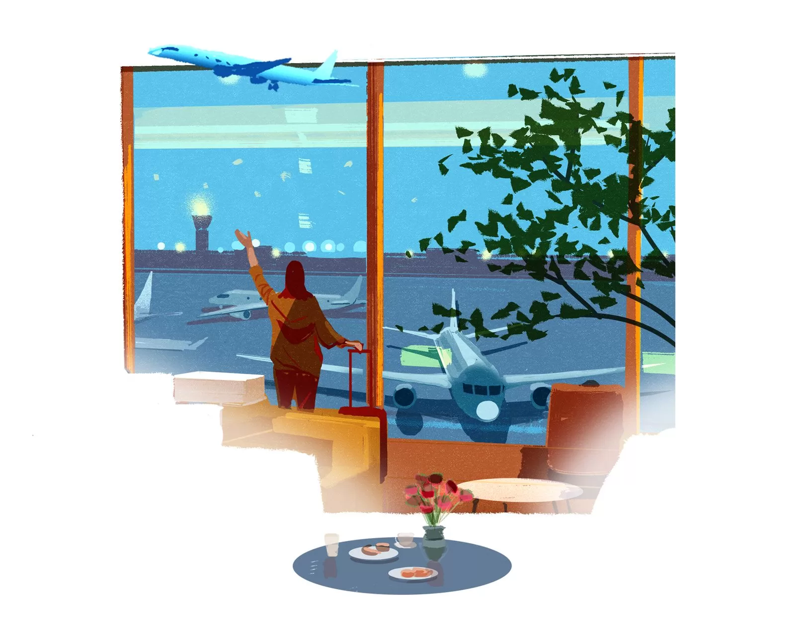 Image may contain Adult Person Aircraft Airplane Transportation Vehicle Furniture Table Plate Outdoors and Door