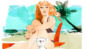 ناتاشا ليون تتذكر يوم رأس السنة الجديد على شاطئ في بورتو ريكو مع كلبها، روتبيرس