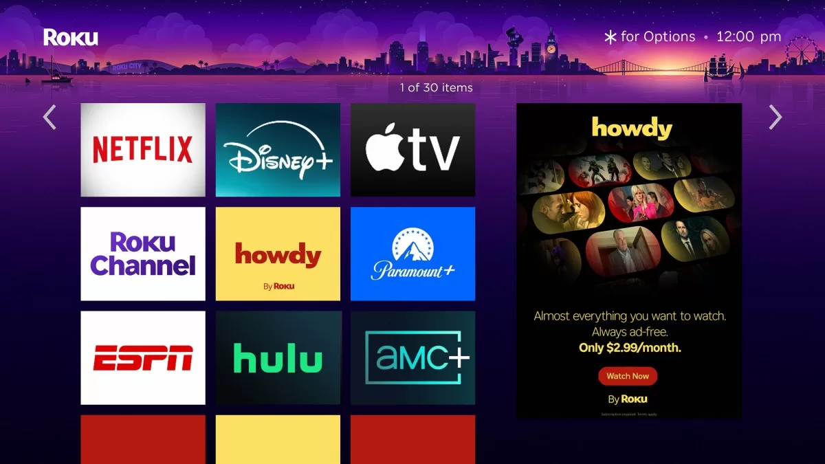 Roku Howdy among other streaming services logos