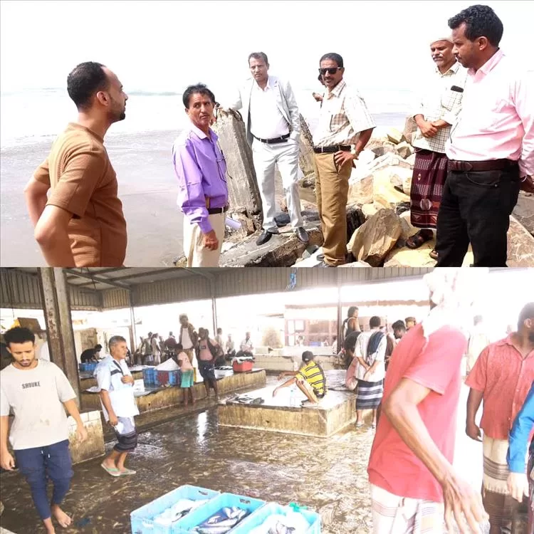 محافظ أبين يتفقد سير العمل في مركز خدمات تسويق  الأسماك في العاصمة زنجبار