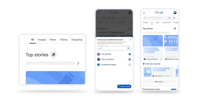 جوجل سيمكنك الآن من اختيار مصادر البحث المفضلة لديك