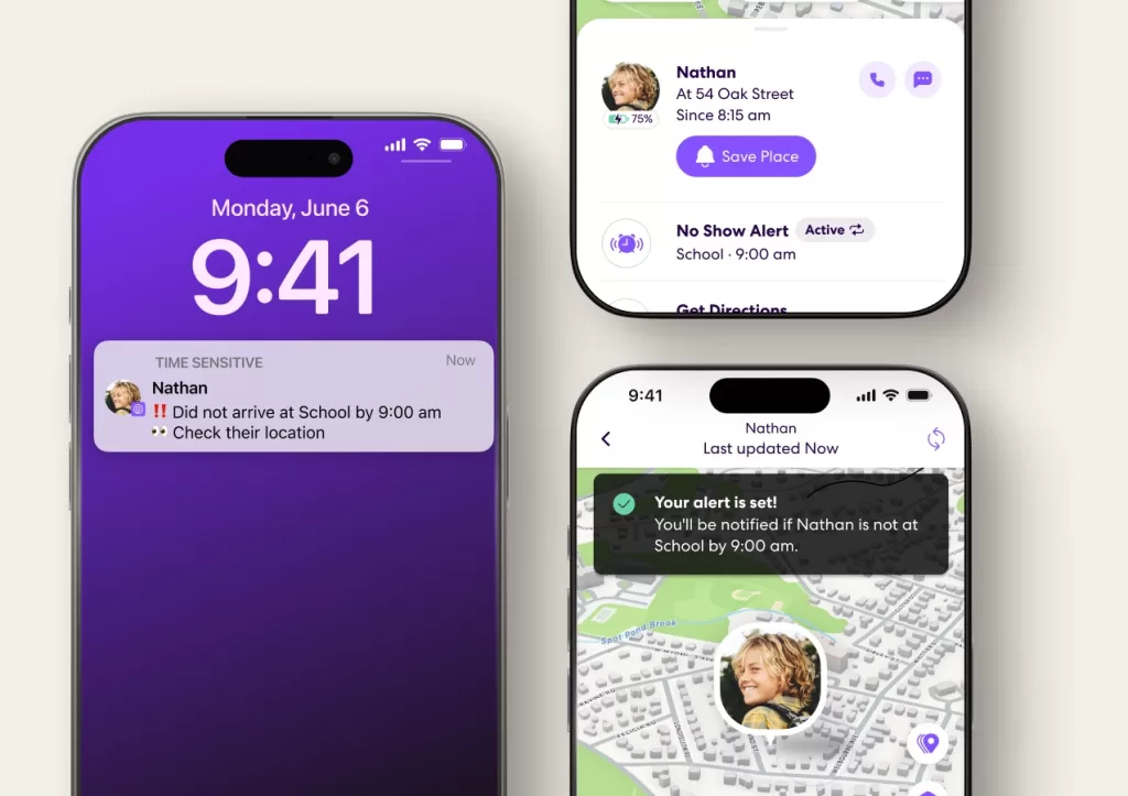 لقطة شاشة تظهر ميزة تسجيل الوصول الجديدة على Life360