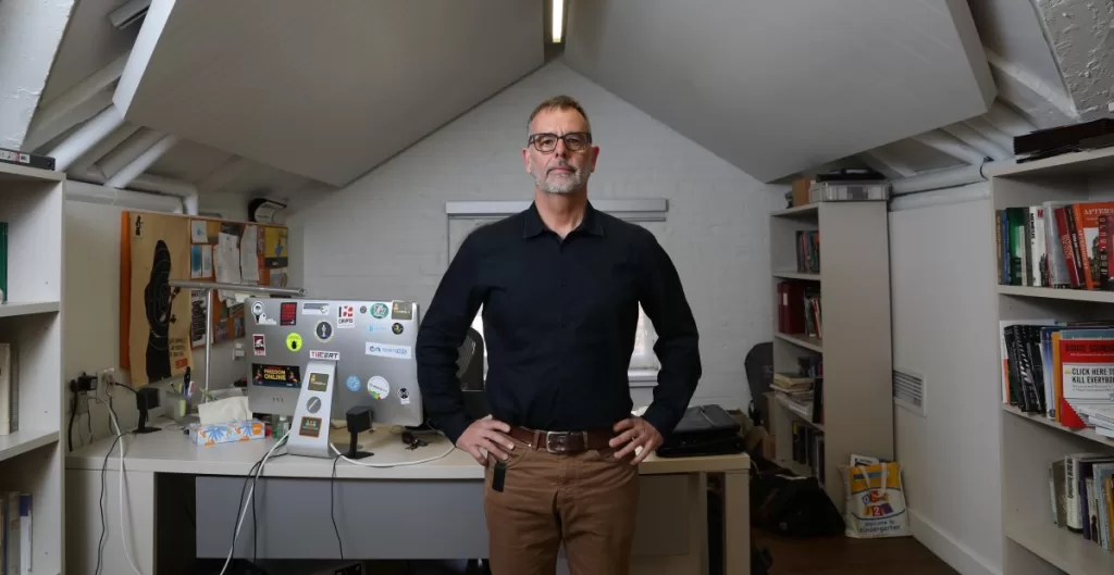 Ron Deibert, founder and director of digital rights research group Citizen Lab at his office inside the Munk School of Global Affairs and Public Policy at the University of Toronto.