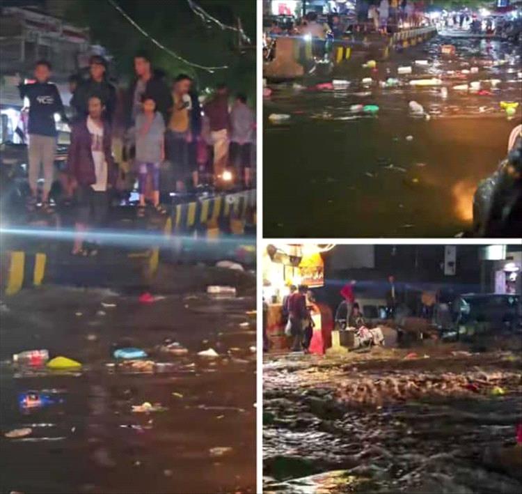 تعز.في ظل إضراب عمال النظافة وتكدس القمامة.. الأمطار تغرق شوارعها.