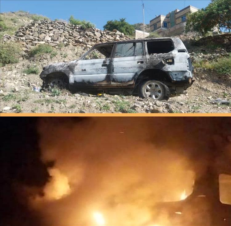 إحراق سيارة المحامي أنيس السعدي بجانب منزله في يافع رصد والفاعل مجهول