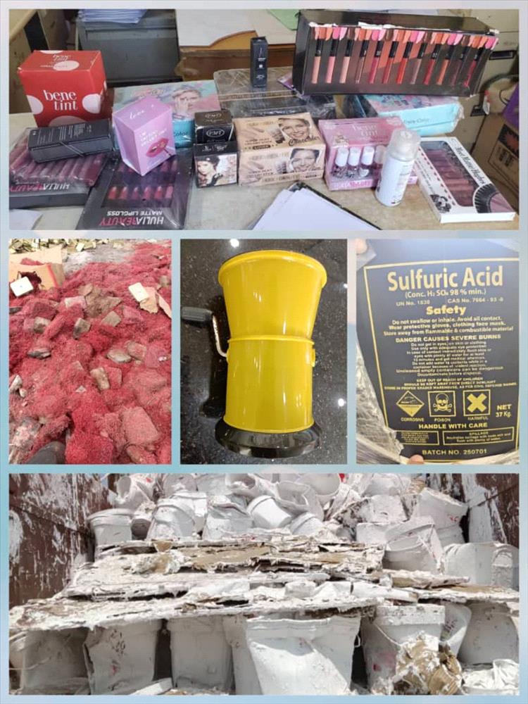 هيئة المواصفات والمقاييس ترفض وتتلف منتجات مخالفة في عدن الوديعة وشحن وتعز