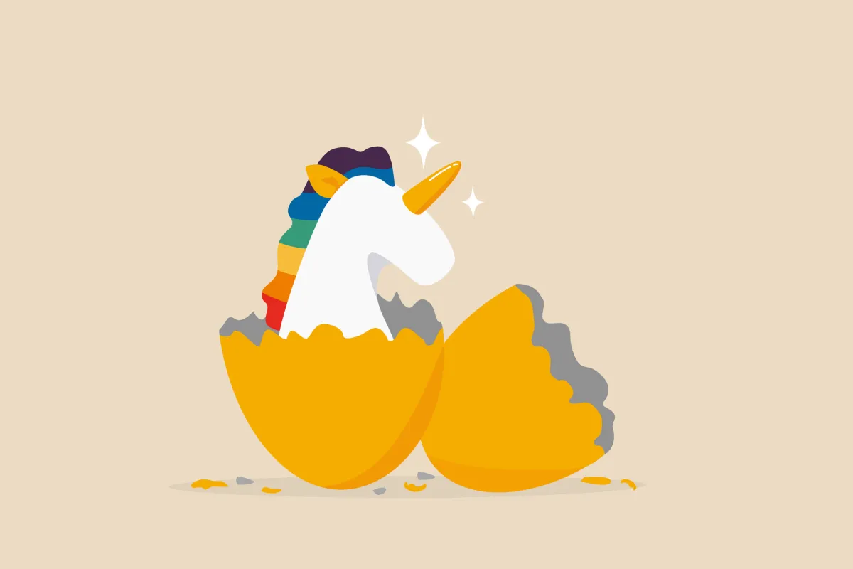 digital illustration of a unicorn hatching out of an egg