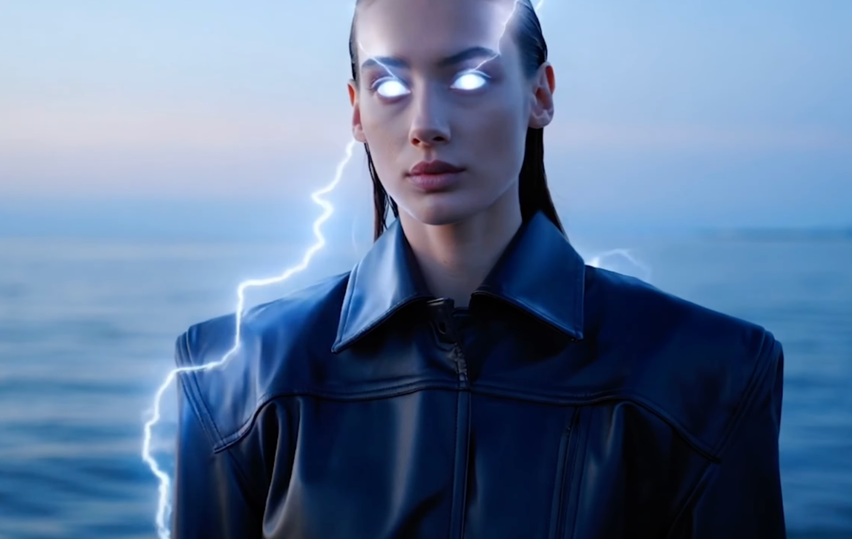 Higgsfield AI generated image of woman with lightening eyes