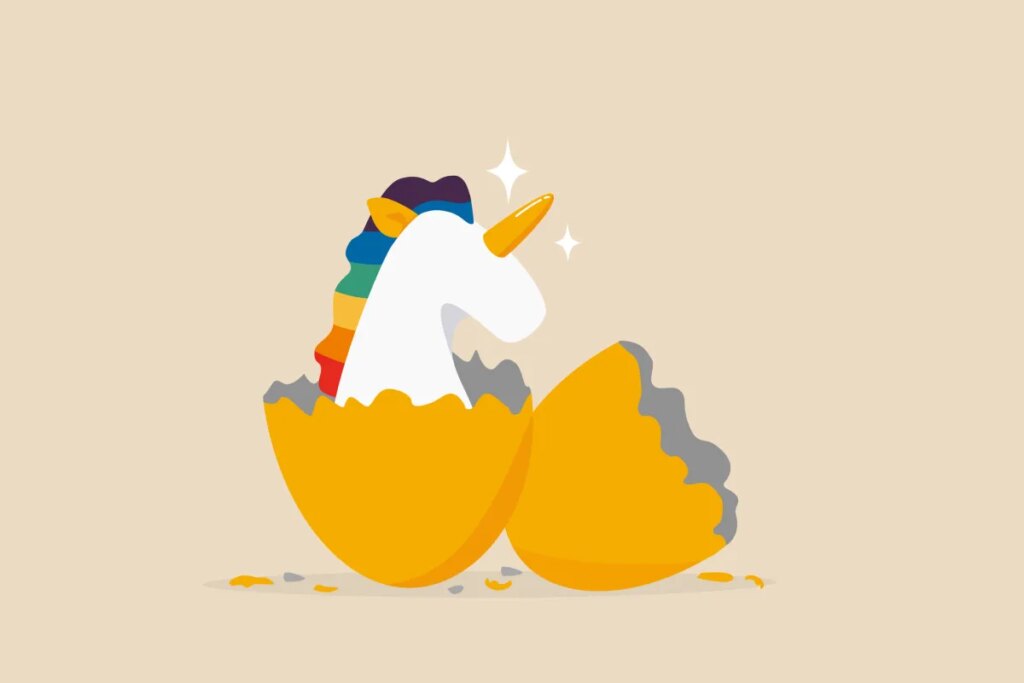 digital illustration of a unicorn hatching out of an egg