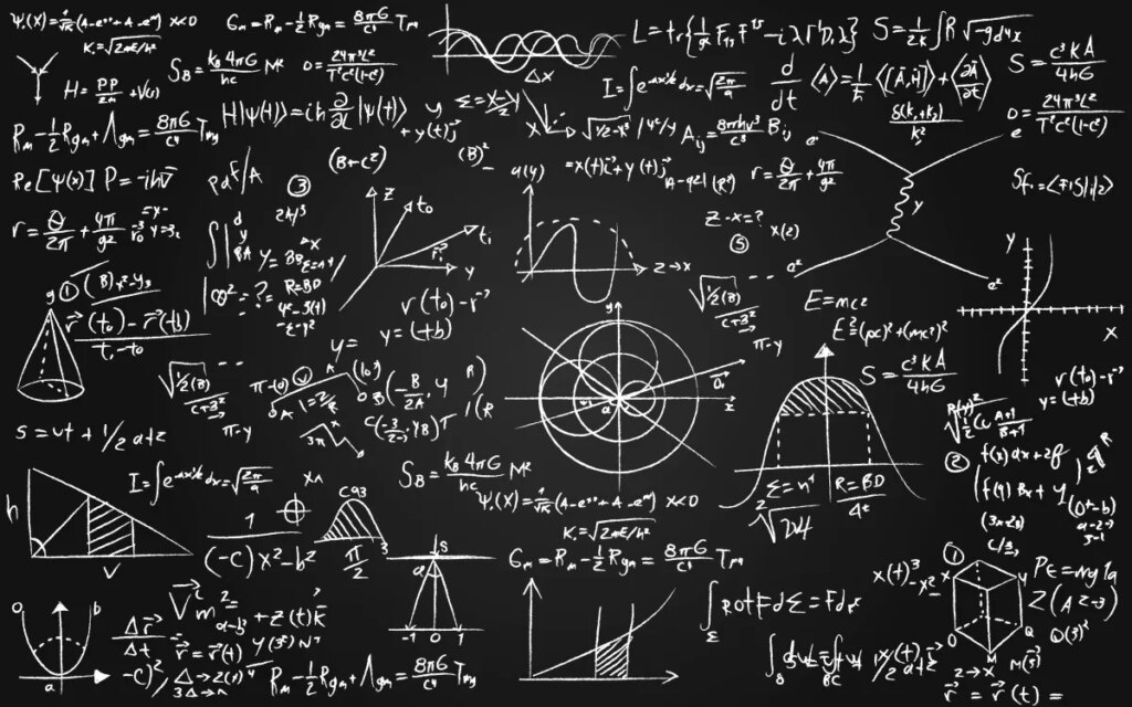 Image of math equations written on a blackboard.