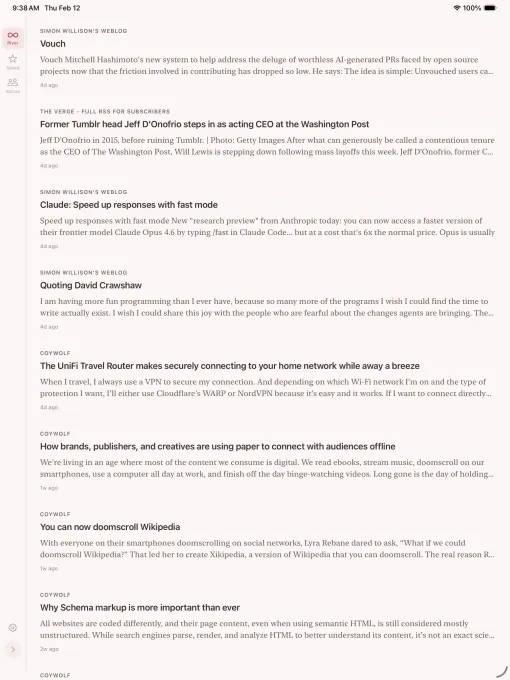 Current هو قارئ RSS جديد يشبه النهر أكثر من صندوق الواردة