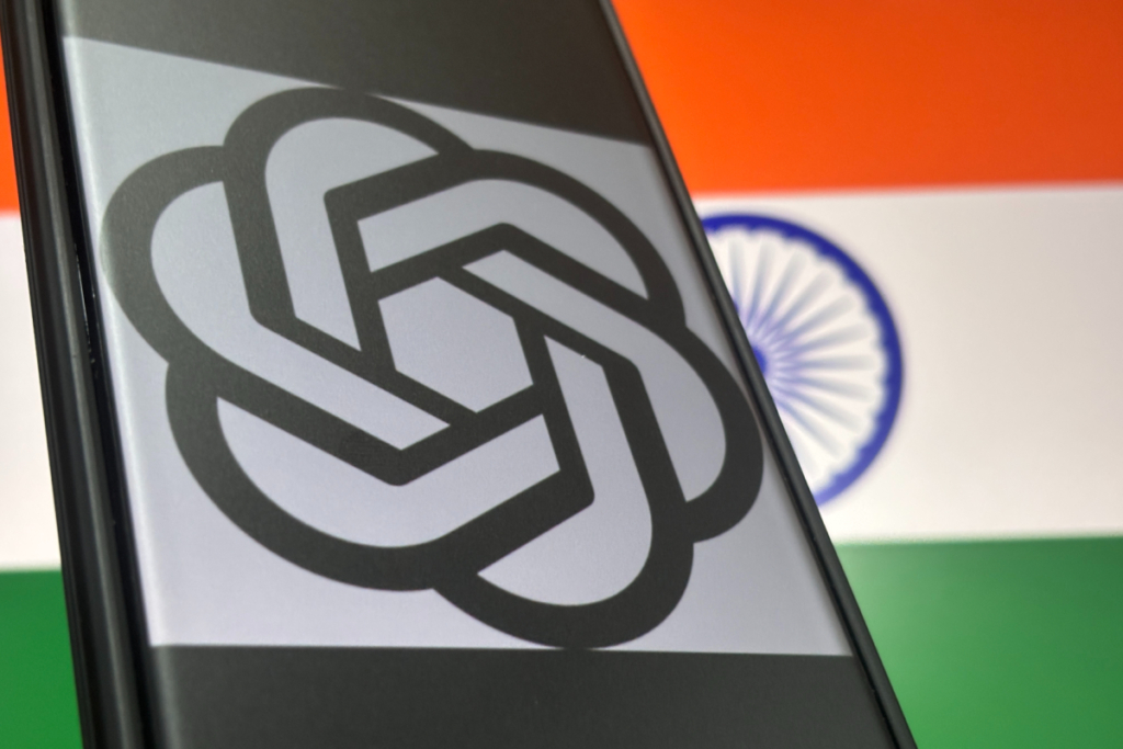 OpenAI logo over flag of India